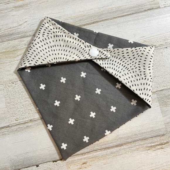 Boho Grey and White Reversible Dog Bandana - Picture 1 of 5